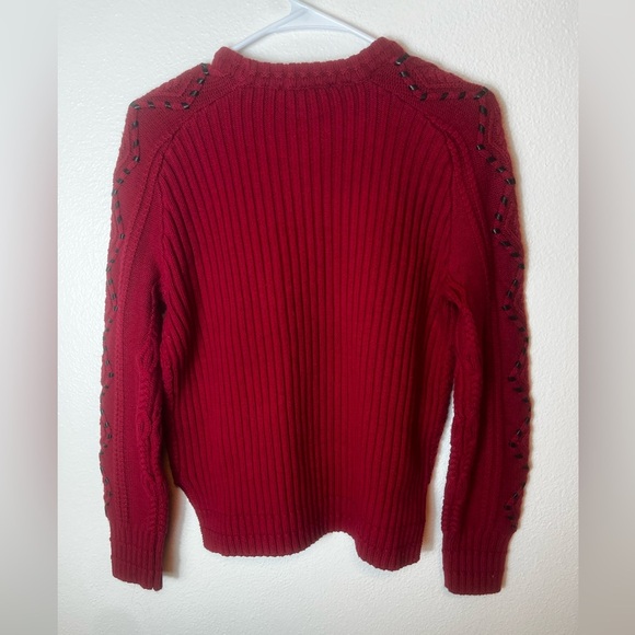 Maje Red Knit Sweater with Faux Leather Braiding Size 2/US M - Picture 7 of 7